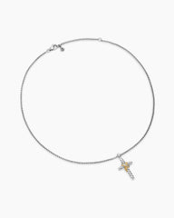 X Cross Necklace in Sterling Silver with 14K Yellow Gold and Diamonds, 31.7mm