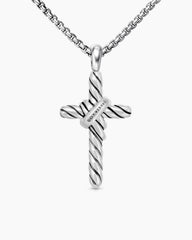 X Cross Necklace in Sterling Silver with 14K Yellow Gold and Diamonds, 31.7mm