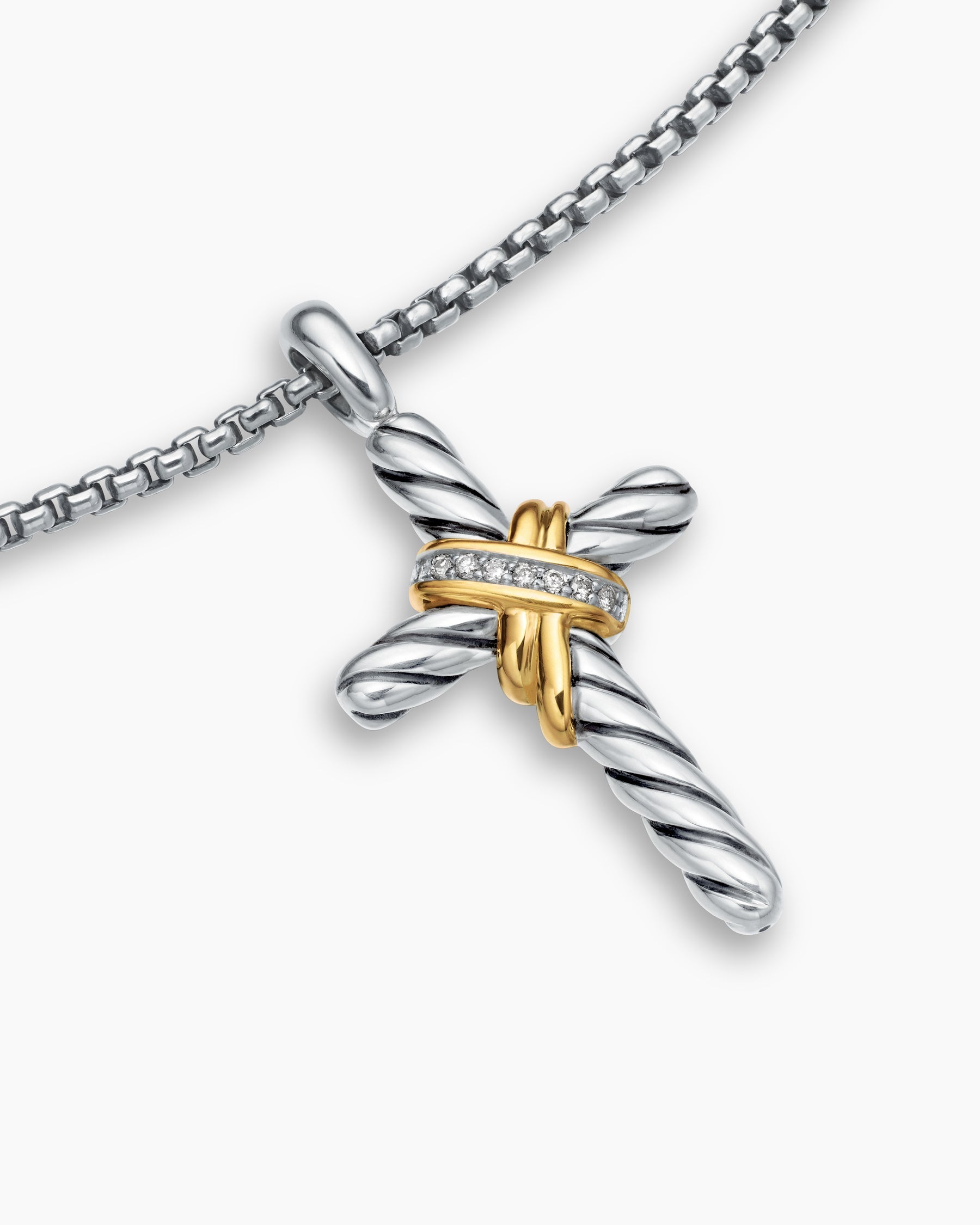X Cross Necklace in Sterling Silver with 14K Yellow Gold and Diamonds, 31.7mm