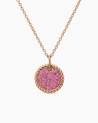 Cable Collectibles® Pavé Plate Necklace in 18K Rose Gold with Pink Sapphires, 11mm