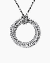 Crossover Pendant Necklace in Sterling Silver with Diamonds, 26mm