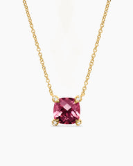 Petite Chatelaine® Pendant Necklace in 18K Yellow Gold with Pink Tourmaline and Diamonds, 7mm