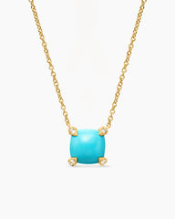 Petite Chatelaine® Pendant Necklace in 18K Yellow Gold with Turquoise and Diamonds, 7mm