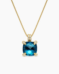 Chatelaine® Pendant Necklace in 18K Yellow Gold with Hampton Blue Topaz and Diamonds, 11mm