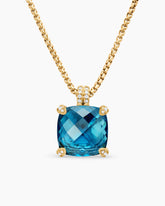 Chatelaine® Pendant Necklace in 18K Yellow Gold with Hampton Blue Topaz and Diamonds, 14mm