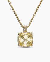 Chatelaine® Pavé Bezel Pendant Necklace in 18K Yellow Gold with Champagne Citrine and Diamonds, 14mm