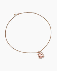 Chatelaine® Pavé Bezel Pendant Necklace in 18K Rose Gold with Morganite and Diamonds, 14mm