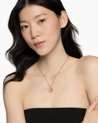 Chatelaine® Pavé Bezel Pendant Necklace in 18K Rose Gold with Morganite and Diamonds, 14mm