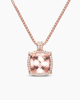 Chatelaine® Pavé Bezel Pendant Necklace in 18K Rose Gold with Morganite and Diamonds, 14mm