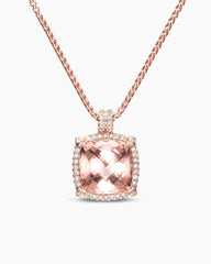 Chatelaine® Pavé Bezel Pendant Necklace in 18K Rose Gold with Morganite and Diamonds, 14mm