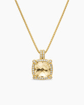 Chatelaine® Pavé Bezel Pendant Necklace in 18K Yellow Gold with Champagne Citrine and Diamonds, 9mm