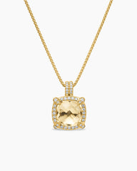 Chatelaine® Pavé Bezel Pendant Necklace in 18K Yellow Gold with Champagne Citrine and Diamonds, 9mm