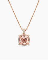 Chatelaine® Pavé Bezel Pendant Necklace in 18K Rose Gold with Morganite and Diamonds, 9mm