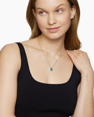 Chatelaine® Pavé Bezel Pendant Necklace in Sterling Silver with Hampton Blue Topaz and Diamonds, 9mm