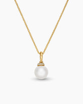 Solari Pendant Necklace in 18K Yellow Gold with Pearl and Diamonds, 8mm