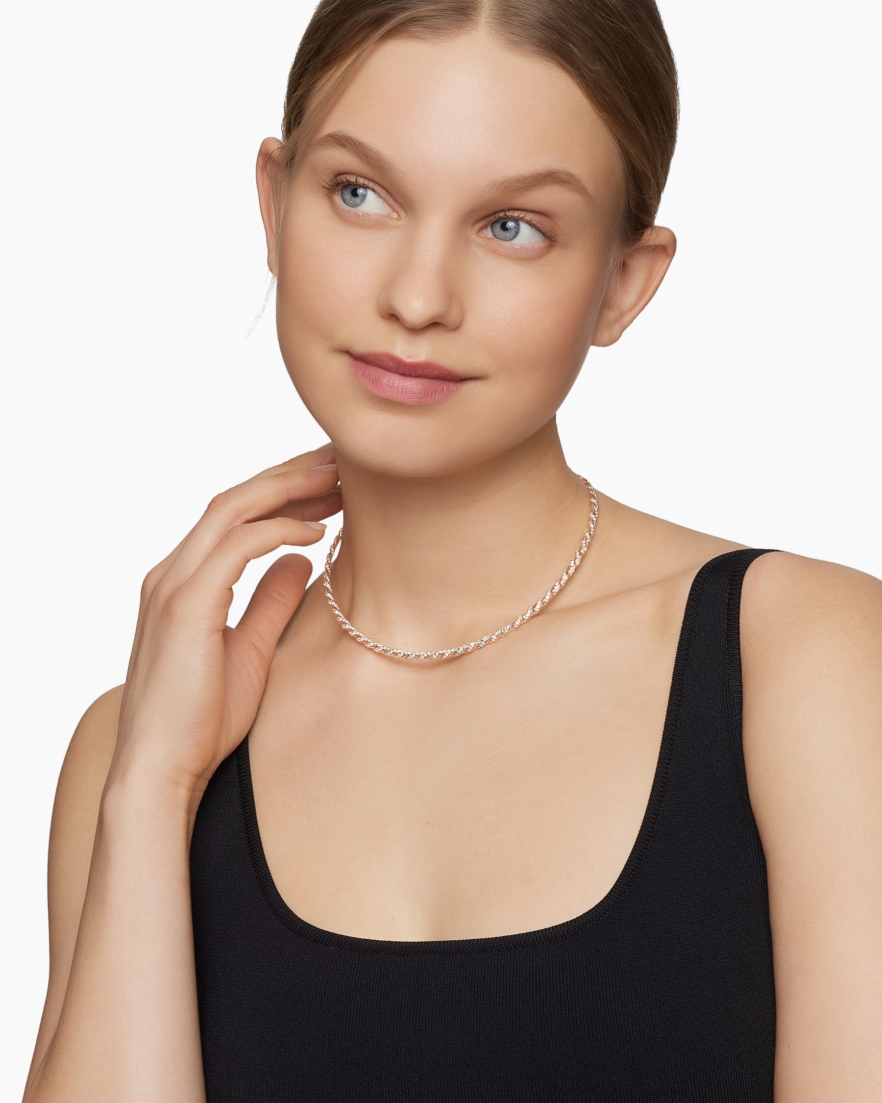 Sculpted Cable Flex Necklace in 18K Rose Gold with Diamonds, 3.7mm