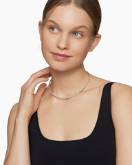 Sculpted Cable Flex Necklace in 18K White Gold with Diamonds, 3.7mm