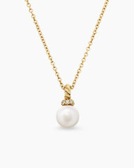 Petite Solari Pendant Necklace in 18K Yellow Gold with Pearl and Diamonds, 6mm