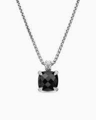 Chatelaine® Pendant Necklace in Sterling Silver with Black Onyx and Diamonds, 11mm