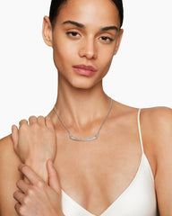 Crossover Bar Necklace in Sterling Silver with Diamonds