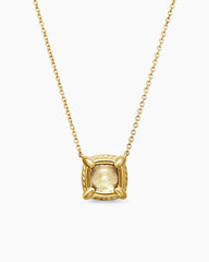 Petite Chatelaine® Pavé Bezel Pendant Necklace in 18K Yellow Gold with Champagne Citrine and Diamonds, 7mm