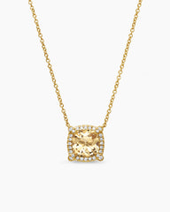 Petite Chatelaine® Pavé Bezel Pendant Necklace in 18K Yellow Gold with Champagne Citrine and Diamonds, 7mm