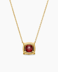 Petite Chatelaine® Pavé Bezel Pendant Necklace in 18K Yellow Gold with Garnet and Diamonds, 7mm