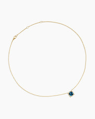 Petite Chatelaine® Pavé Bezel Pendant Necklace in 18K Yellow Gold with Hampton Blue Topaz and Diamonds, 7mm