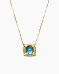 Petite Chatelaine® Pavé Bezel Pendant Necklace in 18K Yellow Gold with Hampton Blue Topaz and Diamonds, 7mm