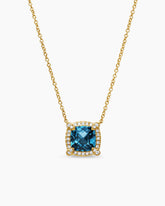 Petite Chatelaine® Pavé Bezel Pendant Necklace in 18K Yellow Gold with Hampton Blue Topaz and Diamonds, 7mm