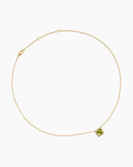 Petite Chatelaine® Pavé Bezel Pendant Necklace in 18K Yellow Gold with Peridot and Diamonds, 7mm
