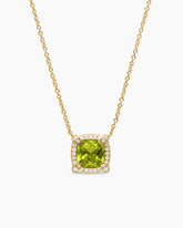 Petite Chatelaine® Pavé Bezel Pendant Necklace in 18K Yellow Gold with Peridot and Diamonds, 7mm