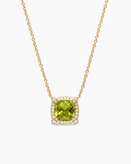 Petite Chatelaine® Pavé Bezel Pendant Necklace in 18K Yellow Gold with Peridot and Diamonds, 7mm