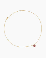 Petite Chatelaine® Pavé Bezel Pendant Necklace in 18K Yellow Gold with Pink Tourmaline and Diamonds, 7mm