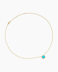 Petite Chatelaine® Pavé Bezel Pendant Necklace in 18K Yellow Gold with Turquoise and Diamonds, 7mm