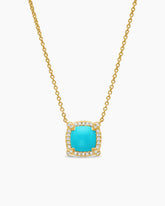 Petite Chatelaine® Pavé Bezel Pendant Necklace in 18K Yellow Gold with Turquoise and Diamonds, 7mm