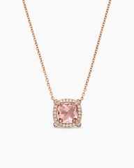 Petite Chatelaine® Pavé Bezel Pendant Necklace in 18K Rose Gold with Morganite and Diamonds, 7mm