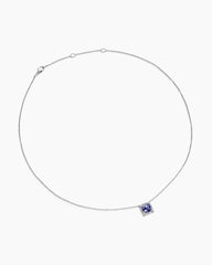 Petite Chatelaine® Pavé Bezel Pendant Necklace in 18K White Gold with Tanzanite and Diamonds, 7mm