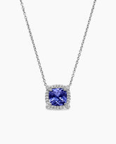 Petite Chatelaine® Pavé Bezel Pendant Necklace in 18K White Gold with Tanzanite and Diamonds, 7mm