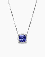 Petite Chatelaine® Pavé Bezel Pendant Necklace in 18K White Gold with Tanzanite and Diamonds, 7mm