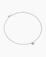 Petite Chatelaine® Pavé Bezel Pendant Necklace in Sterling Silver with Blue Topaz and Diamonds, 7mm