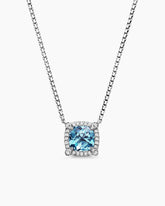 Petite Chatelaine® Pavé Bezel Pendant Necklace in Sterling Silver with Blue Topaz and Diamonds, 7mm