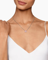 Petite Chatelaine® Pavé Bezel Pendant Necklace in Sterling Silver with Morganite and Diamonds, 7mm