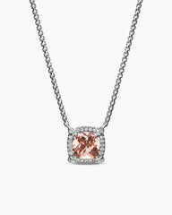 Petite Chatelaine® Pavé Bezel Pendant Necklace in Sterling Silver with Morganite and Diamonds, 7mm