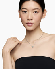 Petite Chatelaine® Pavé Bezel Pendant Necklace in Sterling Silver with Prasiolite and Diamonds, 7mm