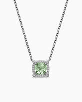 Petite Chatelaine® Pavé Bezel Pendant Necklace in Sterling Silver with Prasiolite and Diamonds, 7mm