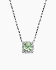 Petite Chatelaine® Pavé Bezel Pendant Necklace in Sterling Silver with Prasiolite and Diamonds, 7mm