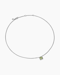 Petite Chatelaine® Pavé Bezel Pendant Necklace in Sterling Silver with Peridot and Diamonds, 7mm