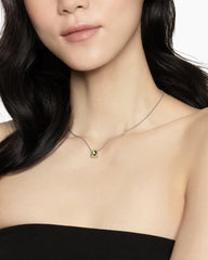 Petite Chatelaine® Pavé Bezel Pendant Necklace in Sterling Silver with Peridot and Diamonds, 7mm
