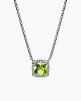 Petite Chatelaine® Pavé Bezel Pendant Necklace in Sterling Silver with Peridot and Diamonds, 7mm